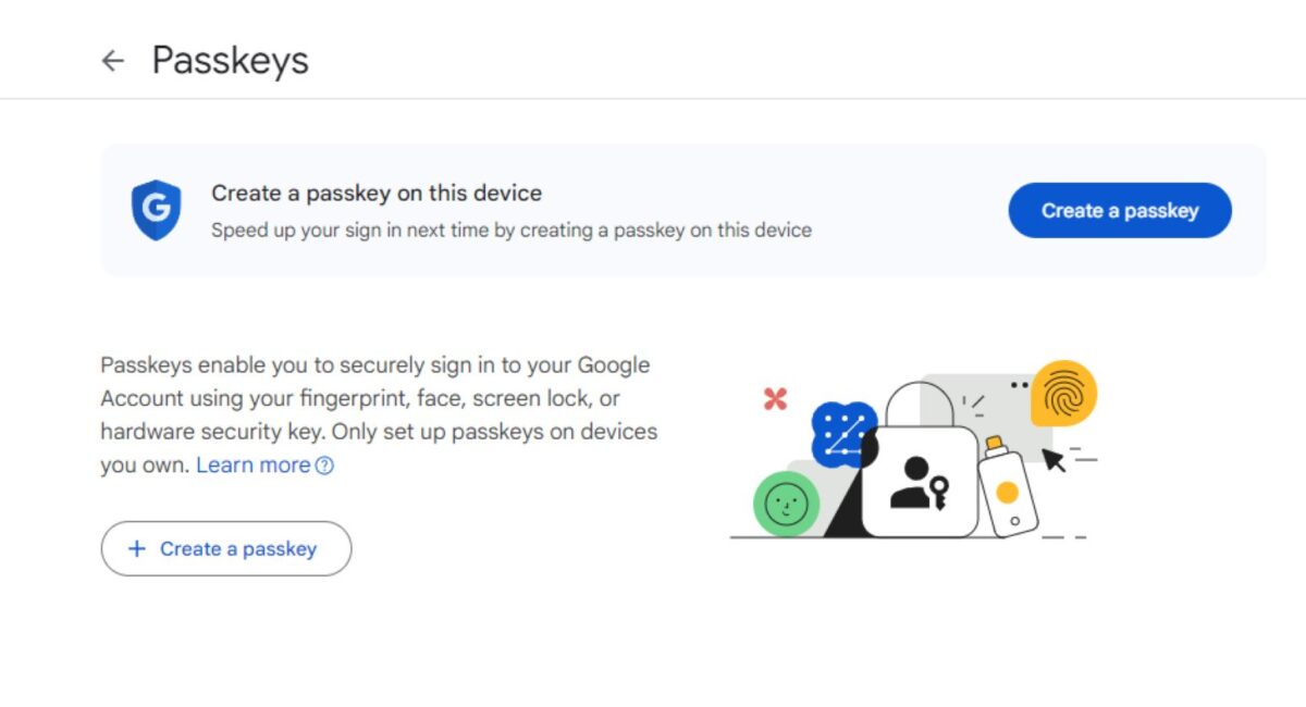 Comment configurer une clé d'accès Google